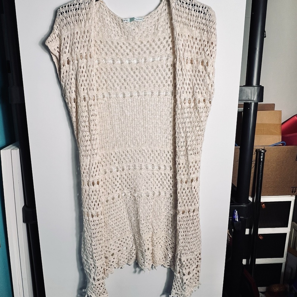 Maurices Womens Small‎ Open Knit Crochet Cardigan Duster Cream 100% Cotton